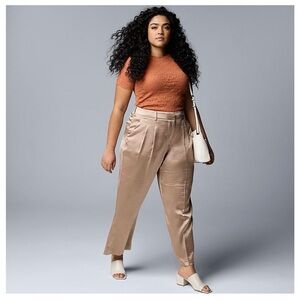 NWT Simply Vera Vera Wang Tan Women's Satin Trousers 14W